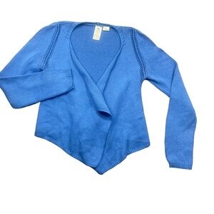 Moth‎ Anthropologie Large Blue Open Cardigan Cotton Acrylic Tapered Hem